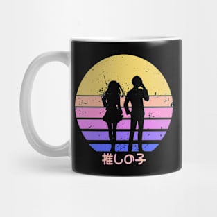 Oshi no ko or My star anime characters Aqua and Ruby hoshino transparent silhouette in kawaii distressed vintage sunset Mug